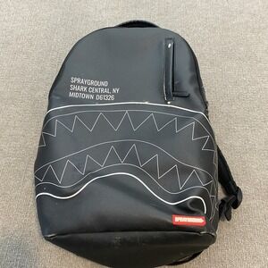 Sprayground Shark Central Black 18" Backpack Faux Leather Men Limited Edition